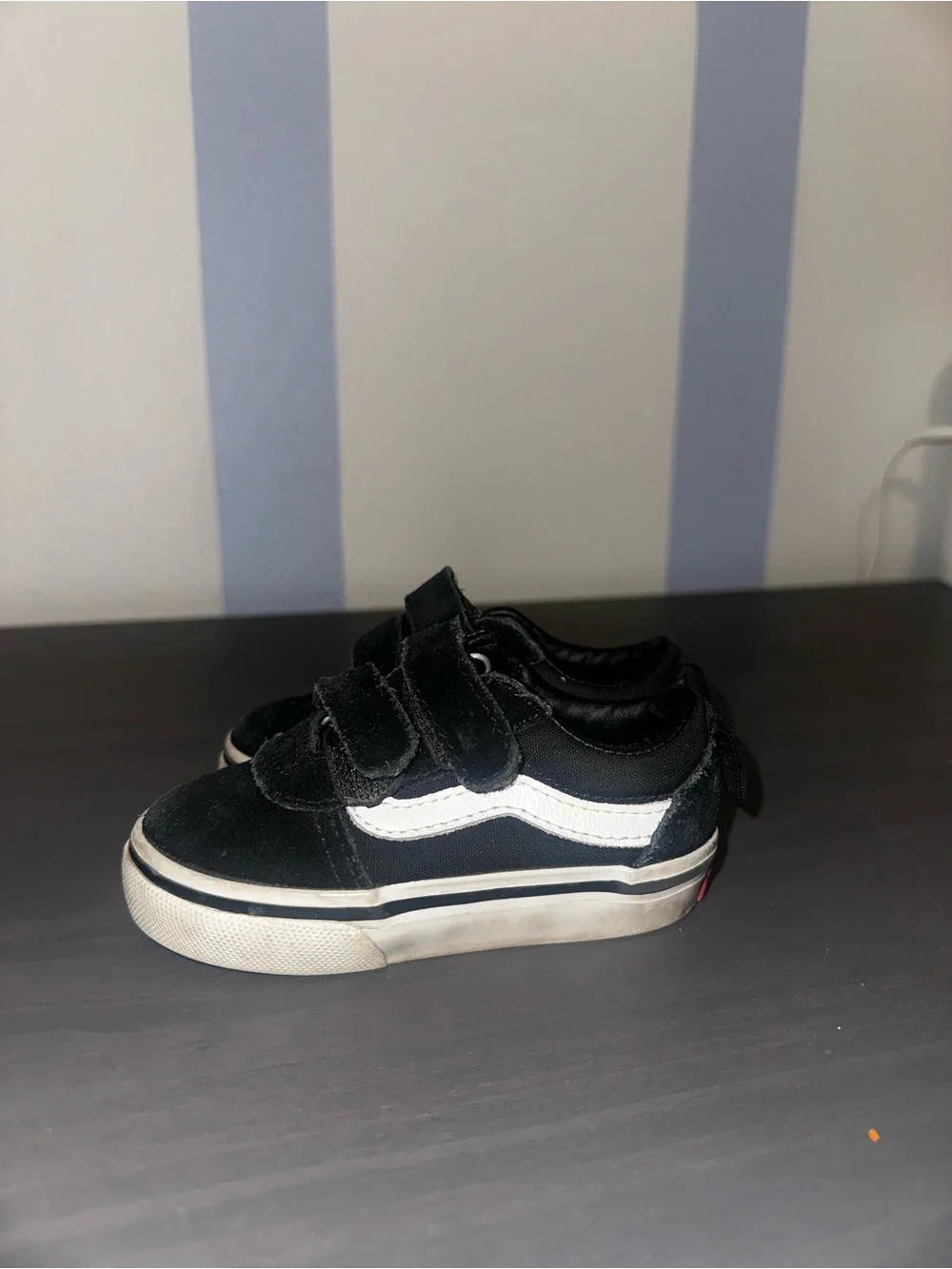 Vans Black Toddler Velcro Skate Shoes with White Stripe